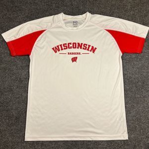 ProEdge Wisconsin Badgers T Shirt Adult XL Big Spell Out Logo White Red Tee